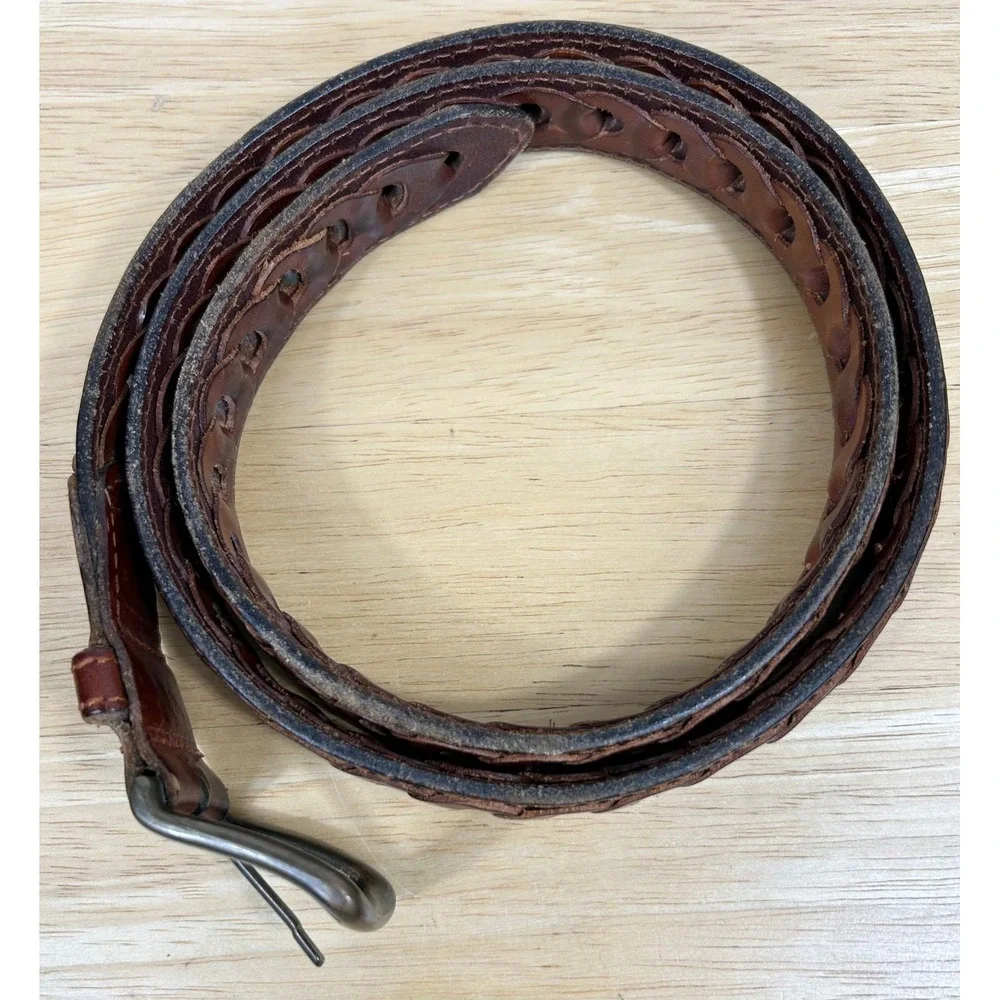 Dockers Braided Loop Belt Mens 38 Brown Leather Woven Casual Rustic Burnished